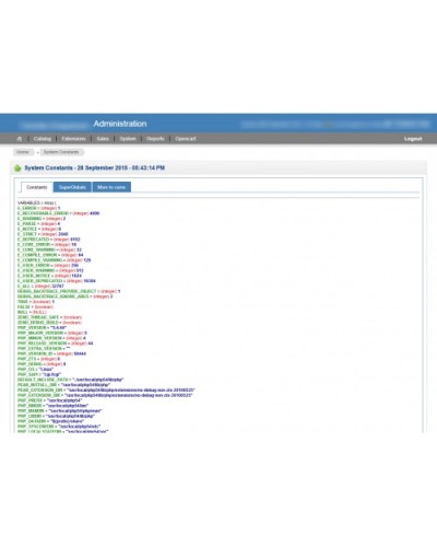 Admin - Show system constants & globals